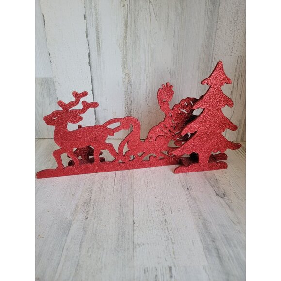 Pier 1 imports 3D red glitter santa claus sleigh tree xmas reindeer - Picture 7 of 7